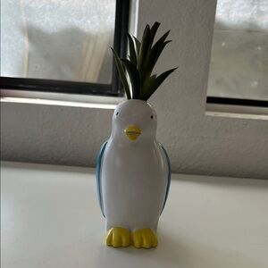 Ceramic Penguin Planter with Faux Succulent - White & Yellow
